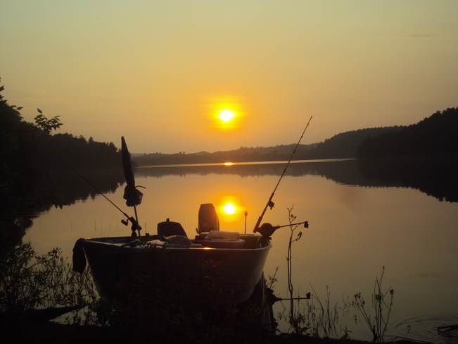 Sunset fishing at Macarthy Lake Elliot Lake, Ontario Canada