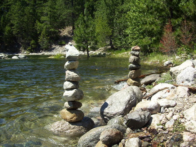 Lower arrow lakes-rock stacking Castlegar, British Columbia Canada