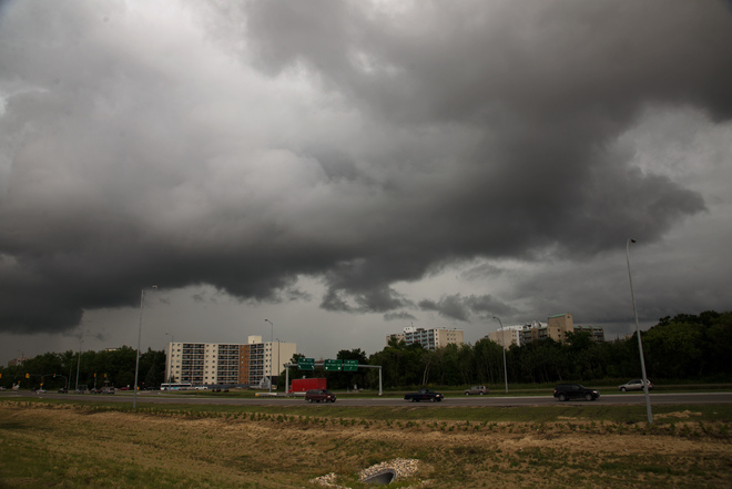 Ominous-looking clouds hang over Winnipeg, Winnipeg, Manitoba Canada
