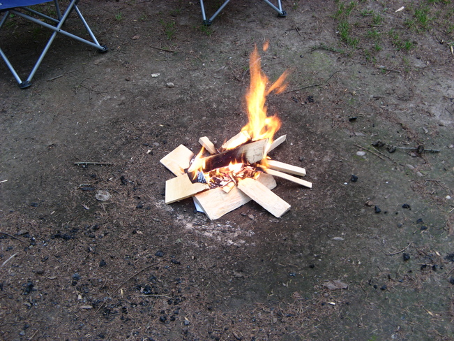 Yay, we finally got the campfire going Fanshawe Lake, Ontario Canada
