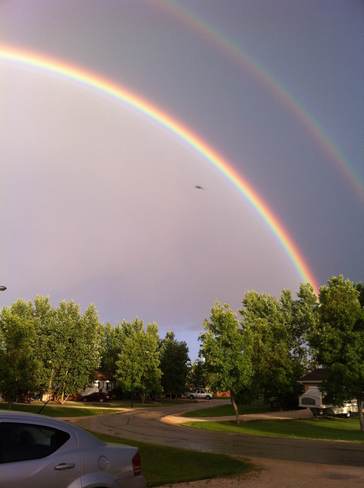 double rainbow Starbuck, Manitoba Canada