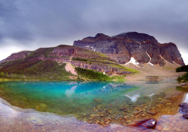 This is Annette Lake near Moraine Lake and Lake Louise Lake Louise, Alberta Canada