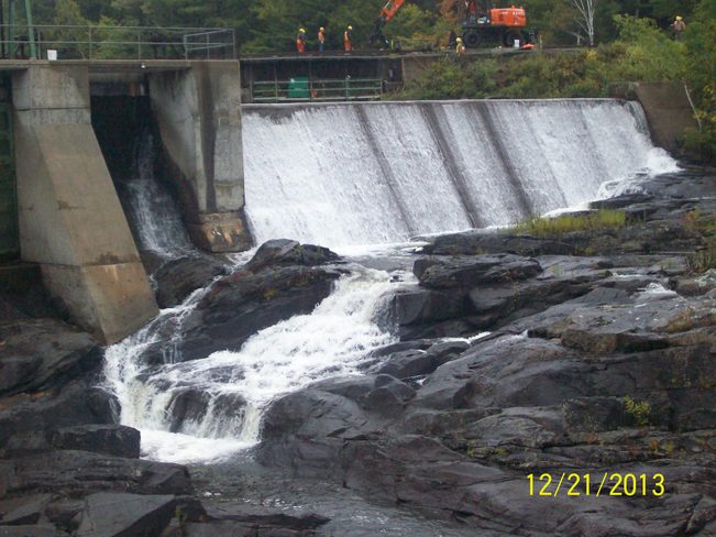 Heavy Downpours made for water cascading off this Dam off Cascade Street on the Parry Sound, Ontario Canada