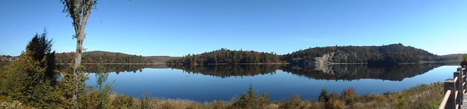 Panoramic view reflections of Lake Horne Elliot Lake, Ontario Canada