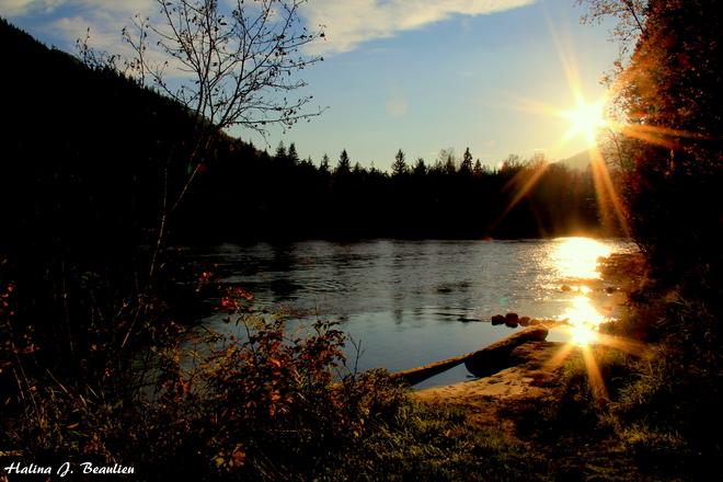 Sunset over Shuswap River Enderby, British Columbia Canada