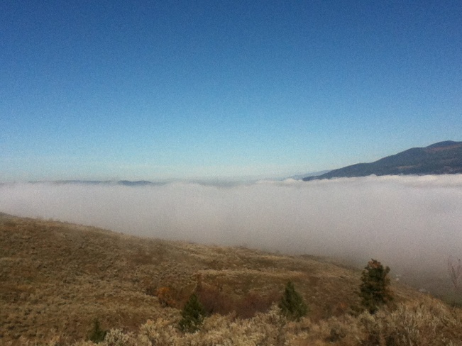 fog hovering over the valley South Vernon, British Columbia Canada