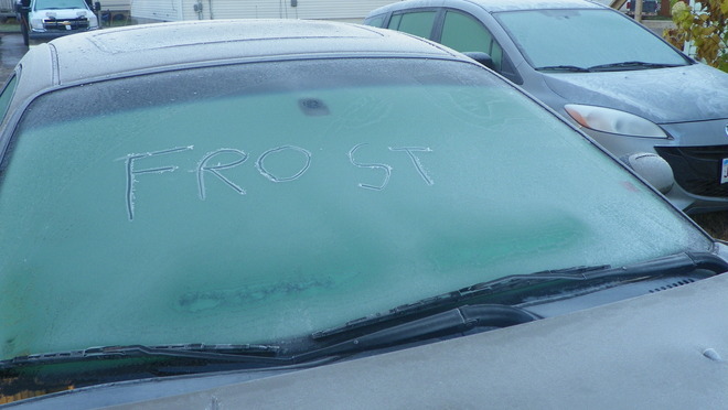 Frost on Car in October Moncton, New Brunswick Canada