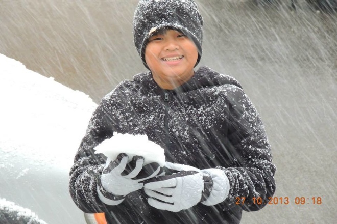 His First Snow in Canada Bearspaw, Alberta Canada