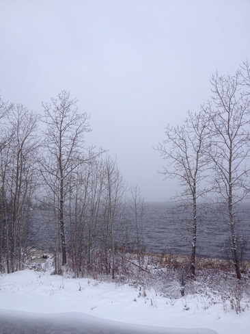 windy,snowy Sunday at the lake Kamiskotia, Ontario Canada