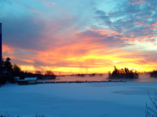 sunrise over bridge Hill Island, Ontario Canada