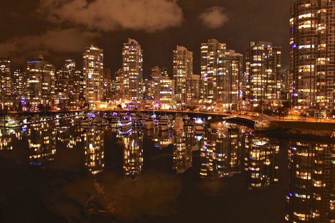 reflections across false creek Vancouver, British Columbia Canada