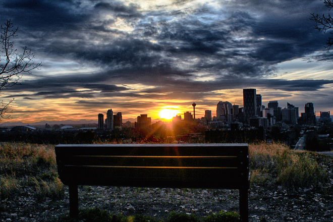 Sun Setting Over The City. Calgary, Alberta Canada