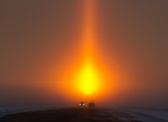 SunRise thur the Ice-Fog -29oC Jan. 02 2014 Sedley, Saskatchewan Canada