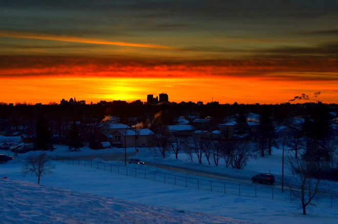 sundown in a frozen town Winnipeg, Manitoba Canada