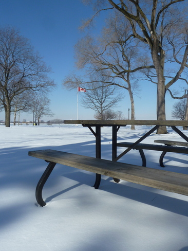 Picnic Table and Canadian Flag Windsor, Ontario Canada