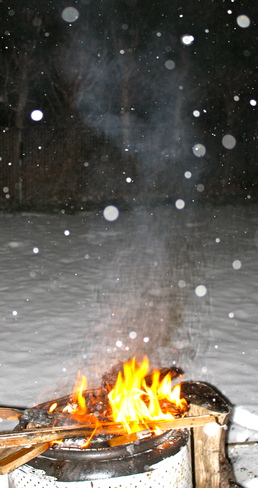 backyard snowy fire London, Ontario Canada