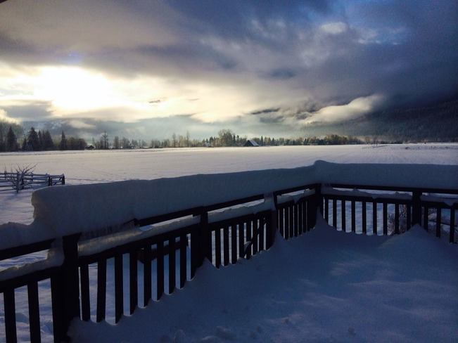 Morning porch view after snowfall Pemberton, British Columbia Canada