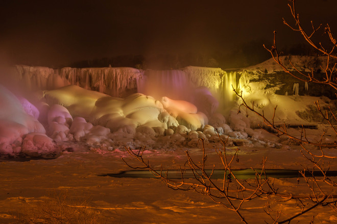 Illumination Lights on Niagara Falls in Winter Niagara Falls, Ontario Canada