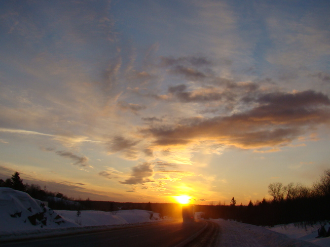 Trucker Driving Into The Sunset Espanola, Ontario Canada