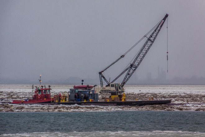 Ice Boom Removal in Lake Erie Fort Erie, Ontario Canada