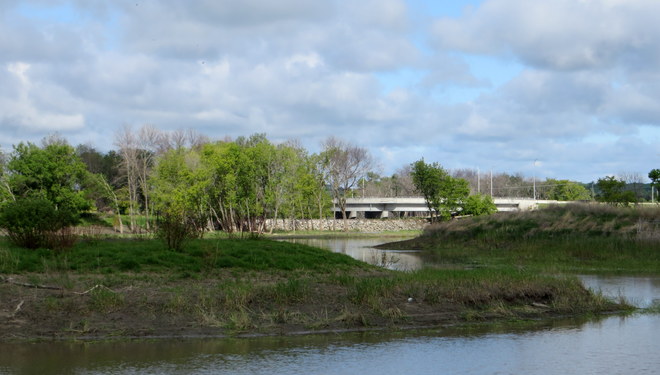 Assiniboine river & 18th Street Bridge, View of the East Pond. Brandon, MB