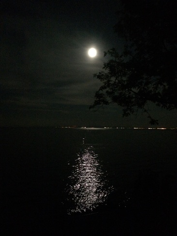 Full moon over Lake Ontario Burlington, Ontario Canada