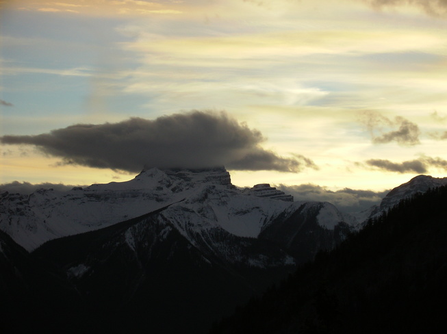 Cloudcap over Mt. Borgeau, Banff. Mt Rundle summit-stormy weather ! Banff Ab