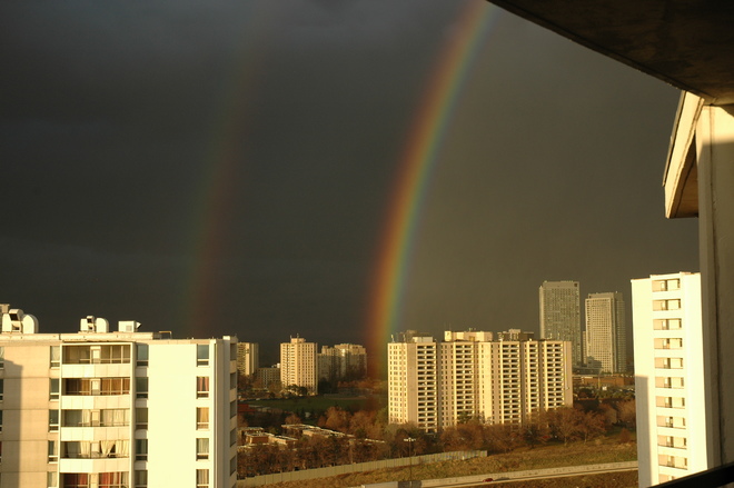 two rainbow from balcony view Ontario 401 Express, North York, ON M2J, Canada