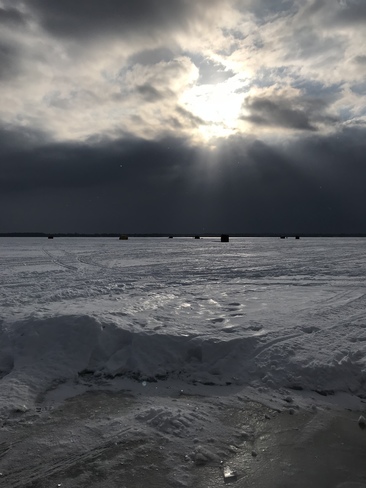 Ice fishing on Lake Simcoe Lake Simcoe, Ontario