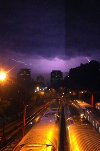 Lightning Over Subway Cars Toronto, Ontario Canada