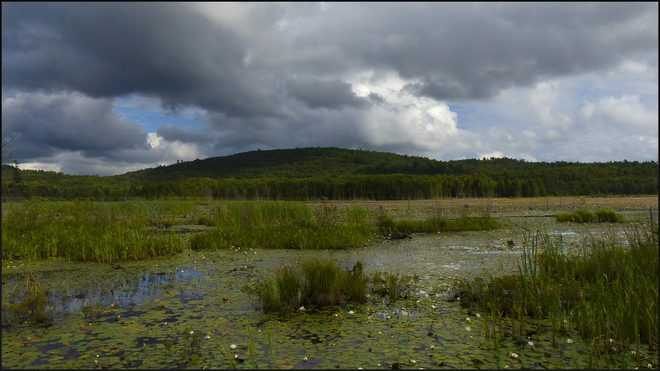 Sherriff Creek, rain clouds above the pond. Elliot Lake, Ontario Canada