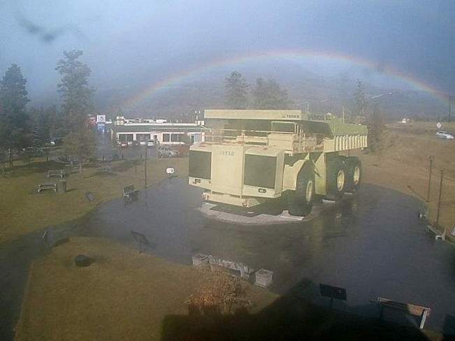 A rainbow over the TITAN Sparwood, British Columbia Canada
