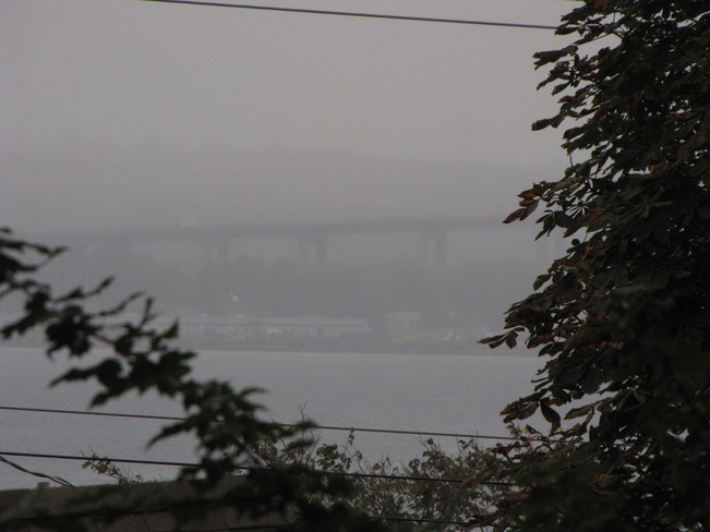 A. Murray Mackay Bridge shrouded in fog Halifax, Nova Scotia Canada