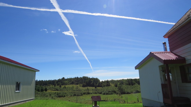 huge cross in the bright blue sky Rutherglen, Ontario Canada