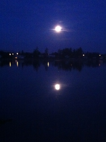 moon reflecting Sidney, British Columbia Canada