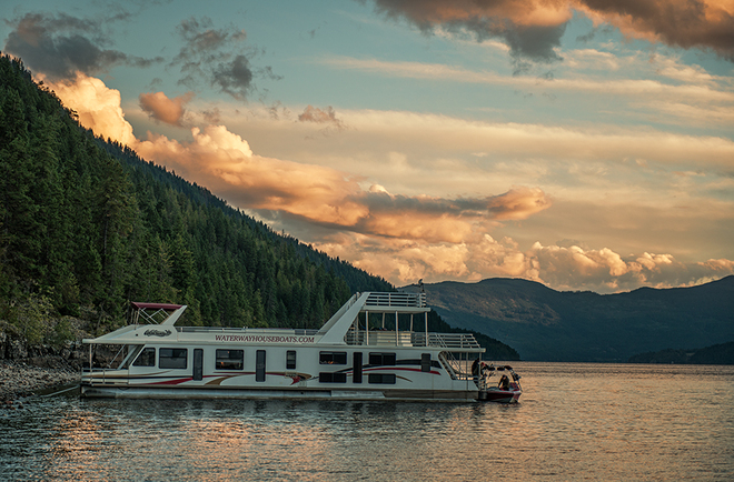 Sunset on the houseboat Sicamous, British Columbia Canada
