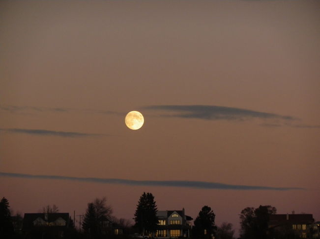 moon over house Calgary, Alberta Canada