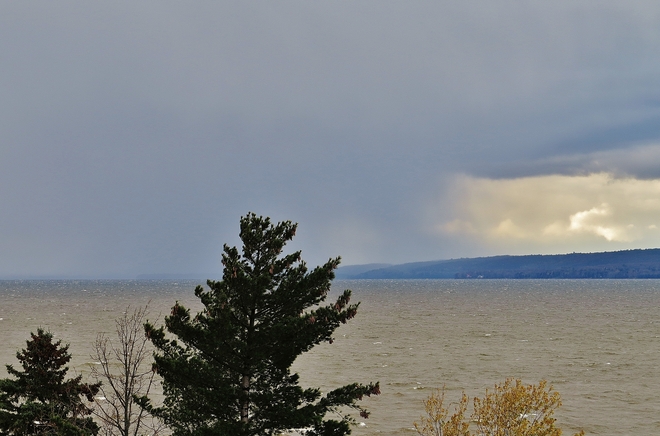 Curtain of rain descends on North Bay again. North Bay, Ontario Canada