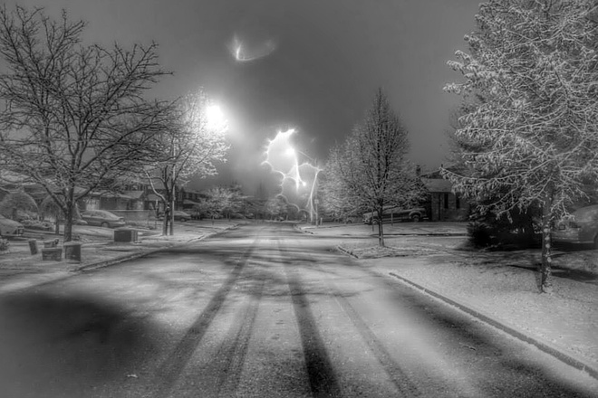 snowy night Streetsville, Ontario Canada