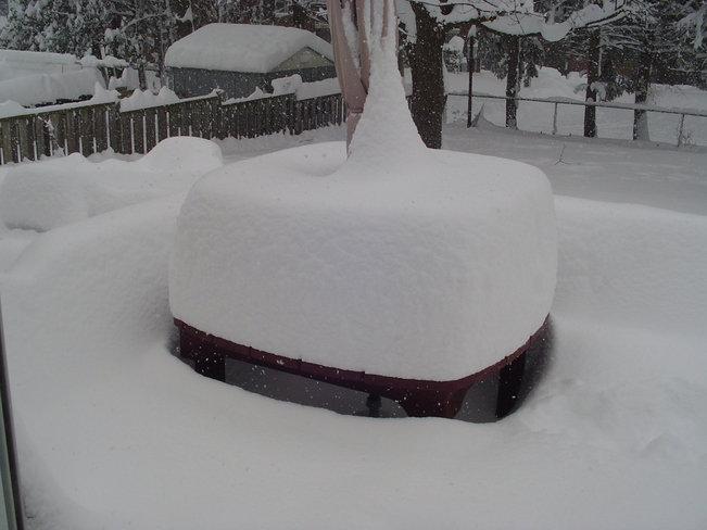 A picture of our deck after a 24 inches snowfall. London, Ontario Canada