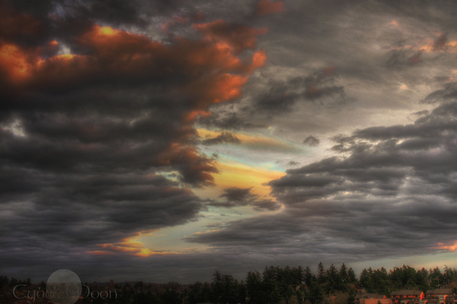 Stormy sky at sunset View Royal, British Columbia Canada