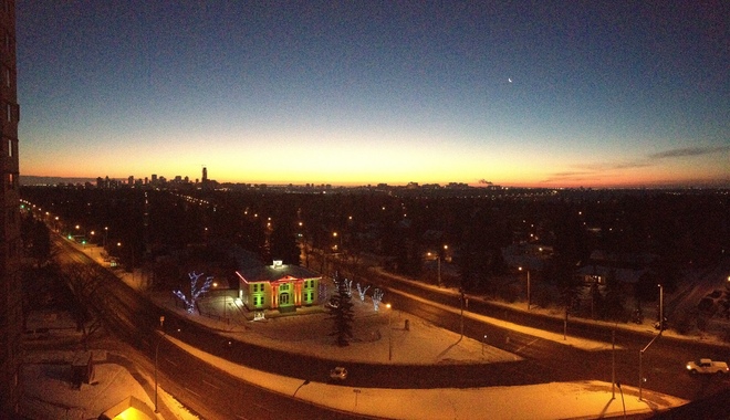 Sunrise with a visit from the moon! Edmonton, Alberta Canada
