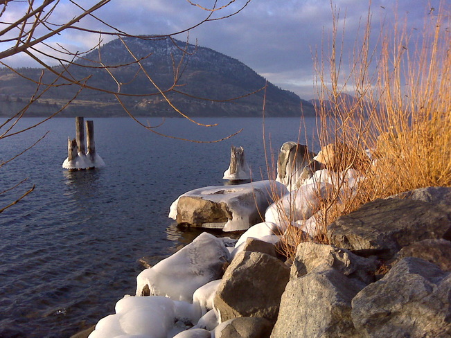 Icy lakeshore Penticton, British Columbia Canada