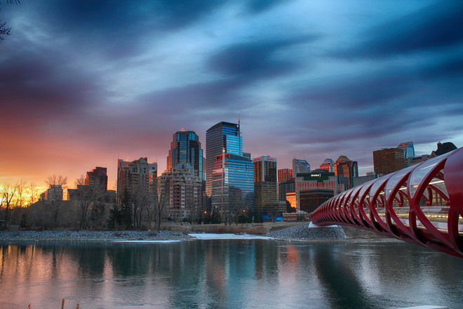 Calgary's Peace Bridge At Sunrise. Calgary, Alberta Canada