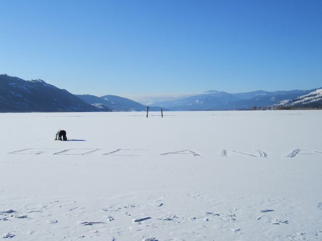 Writing on the lake Vernon, British Columbia Canada