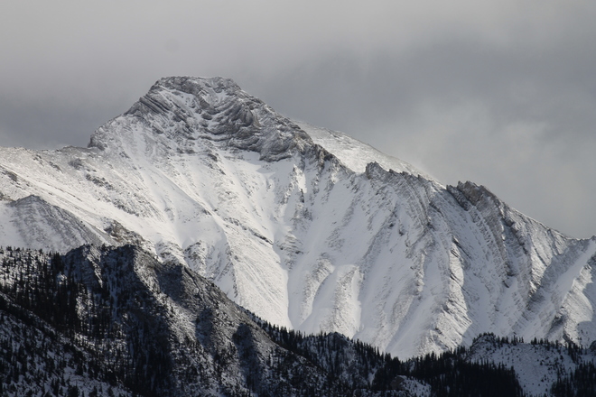 Fresh Snow on Mountain Peaks Canmore, Alberta Canada