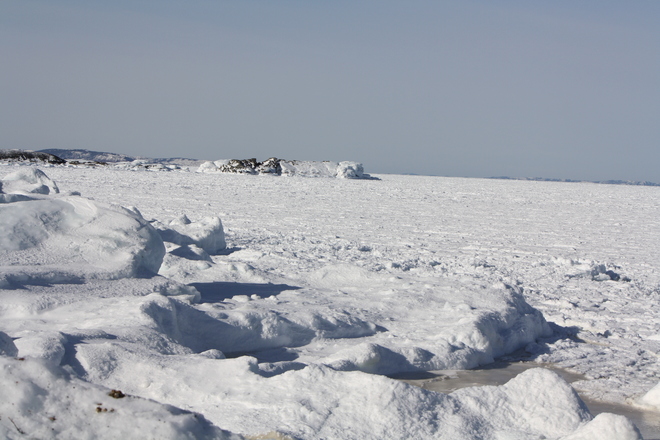 snow-capped rocks along the beach Bonavista, Newfoundland and Labrador Canada