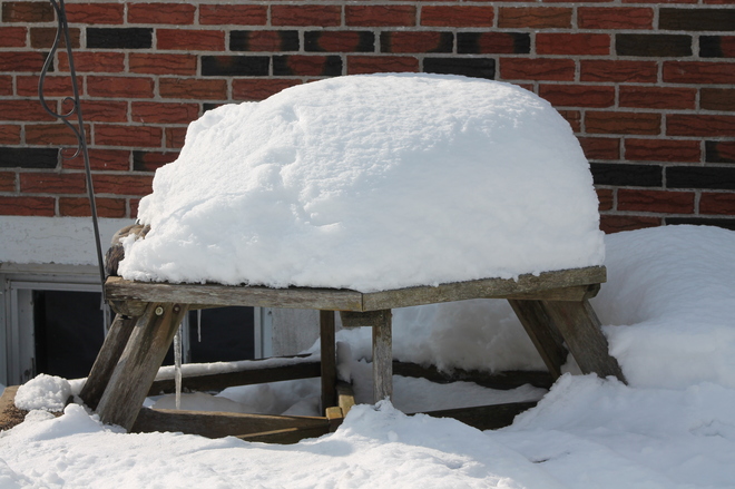 Snow Load on the Picnic table Aylmer, Ontario Canada