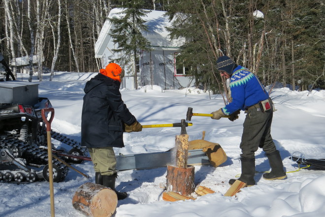 Splitting fire wood Timmins, Ontario Canada