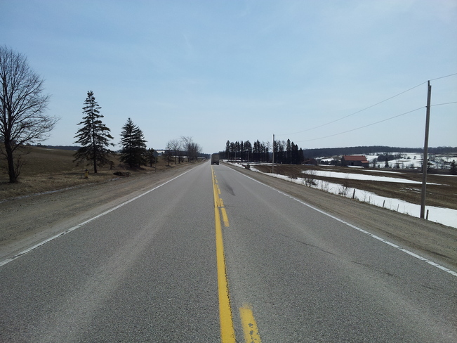 Highway split the snow Neustadt, Ontario Canada